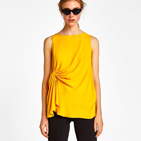 Zara yellow sleeveless blouse with gathering at waist Size S - Picture 7 of 7